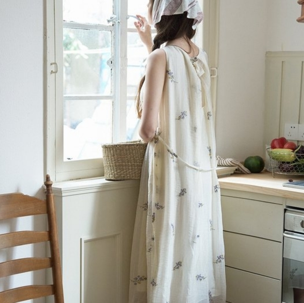 Eskandar 100% Linen Cream Floral Maxi Dress Size 0